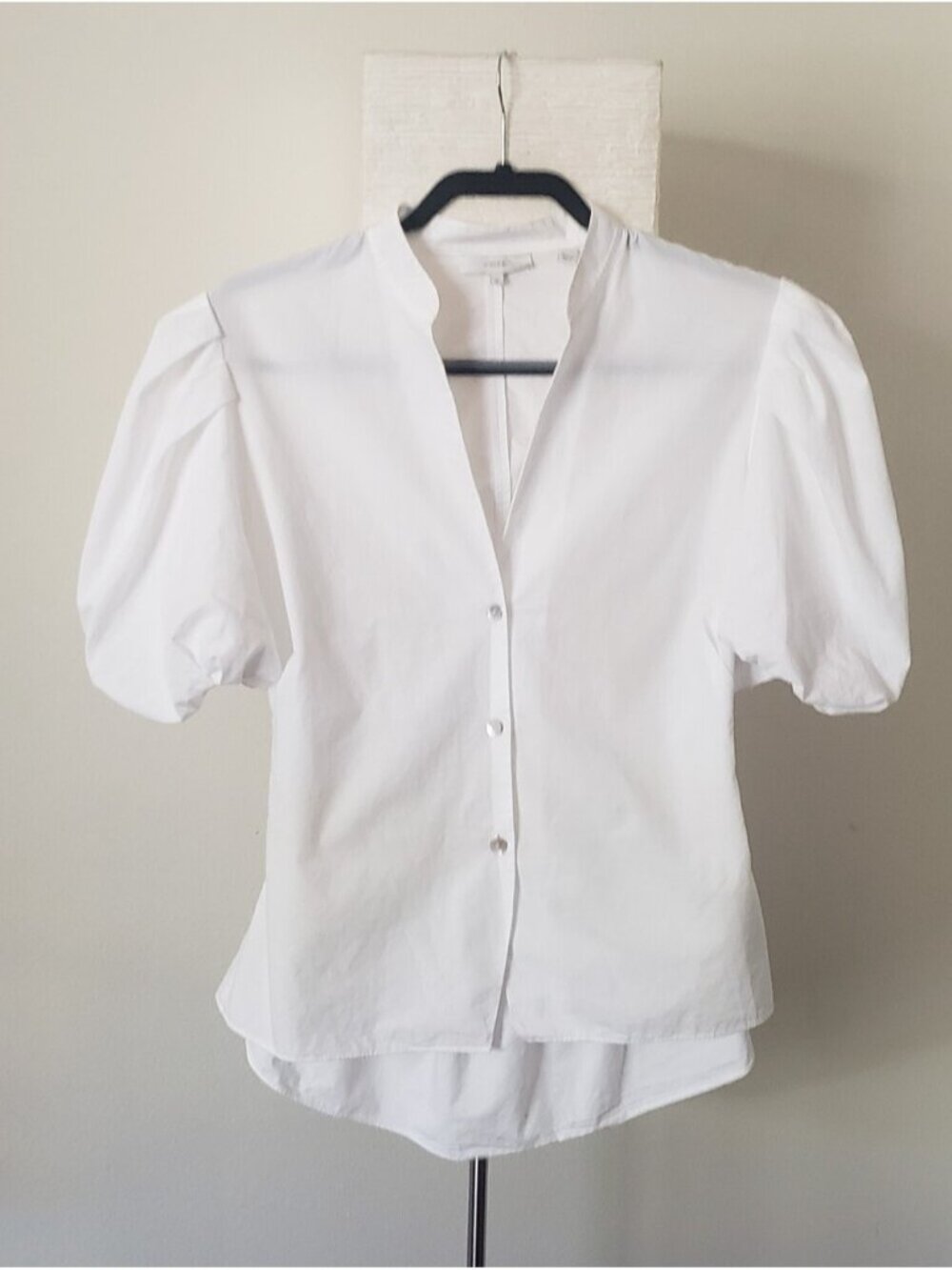 Vince White Cotton Poplin Open Cutout Back Puff Sleeve Blouse Top 10 - Picture 1 of 10